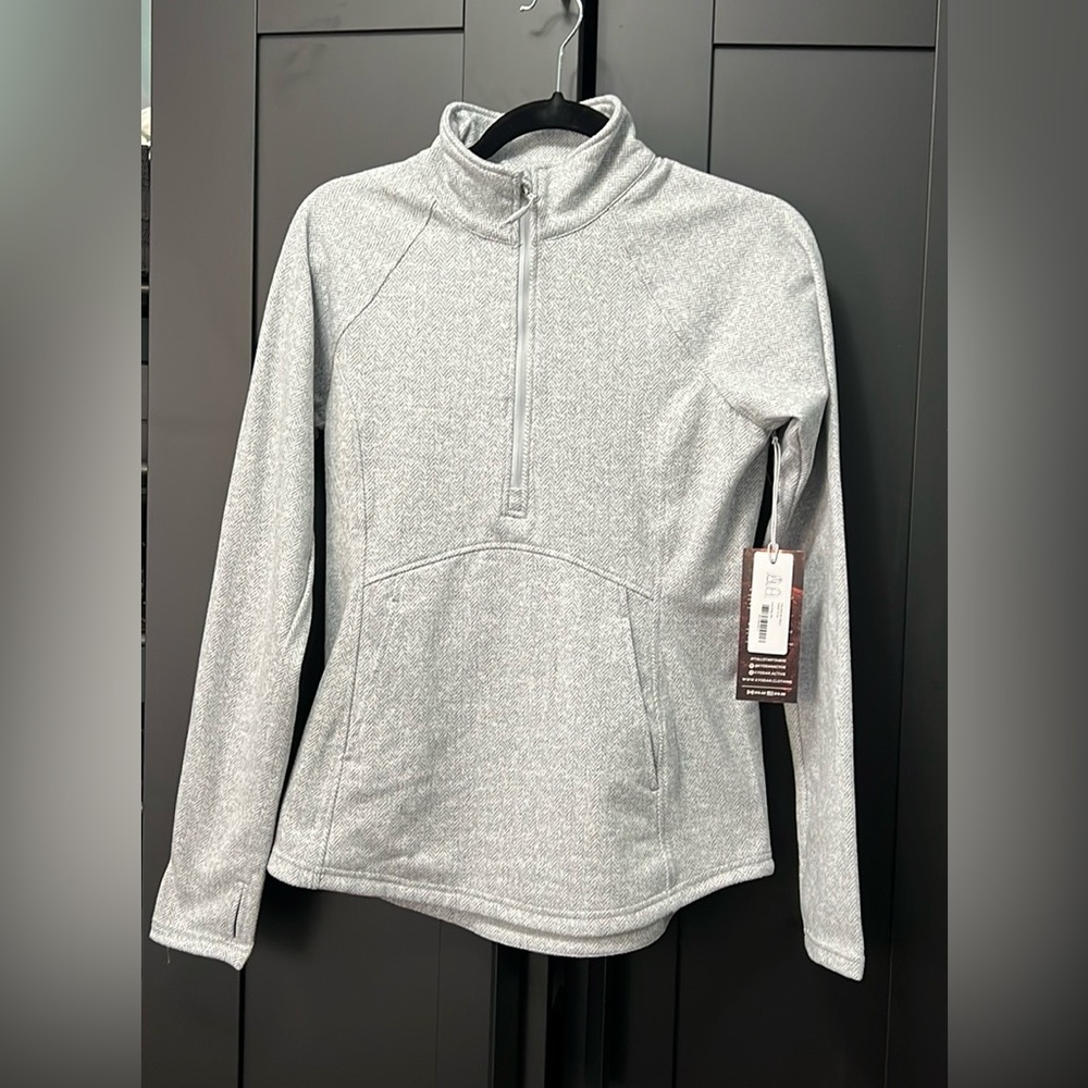 NEW! Half zip mock neck pullover with thumb hole.